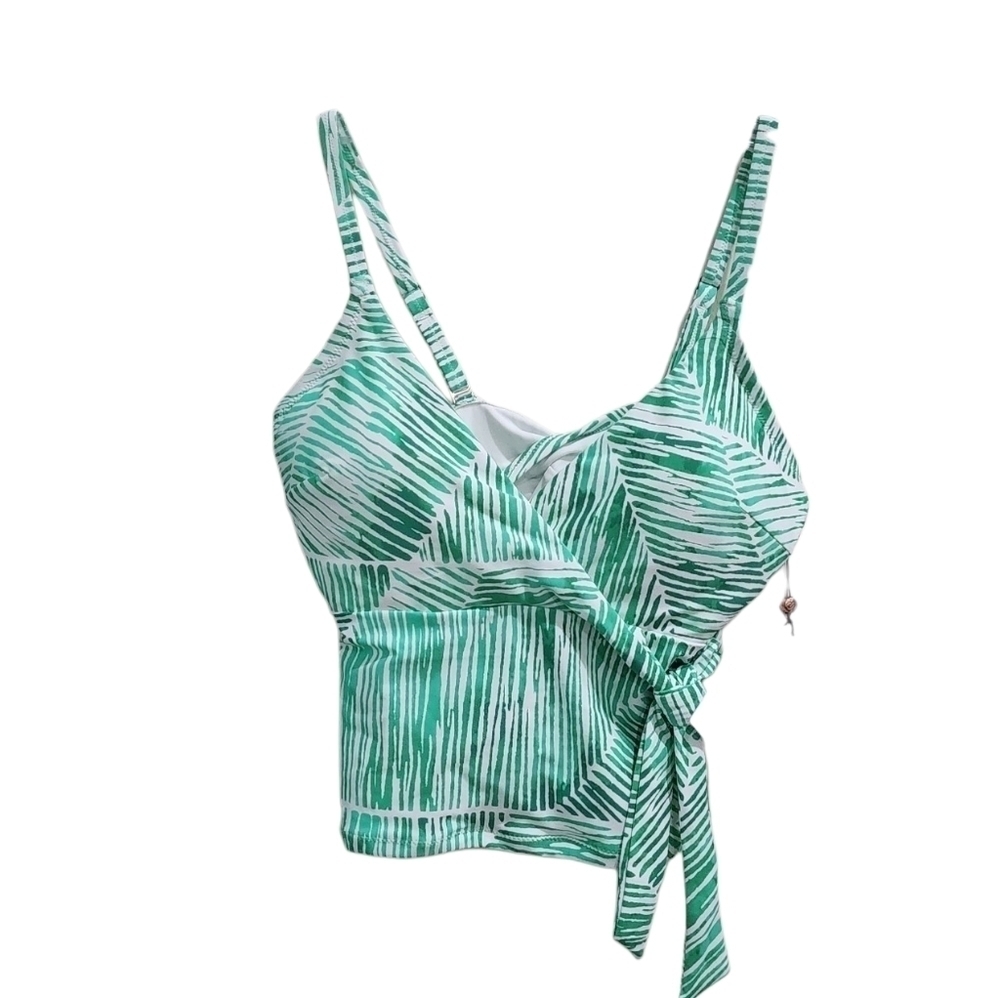 💜 CALIA Tie Front Tankini Palm leaf Swim Top